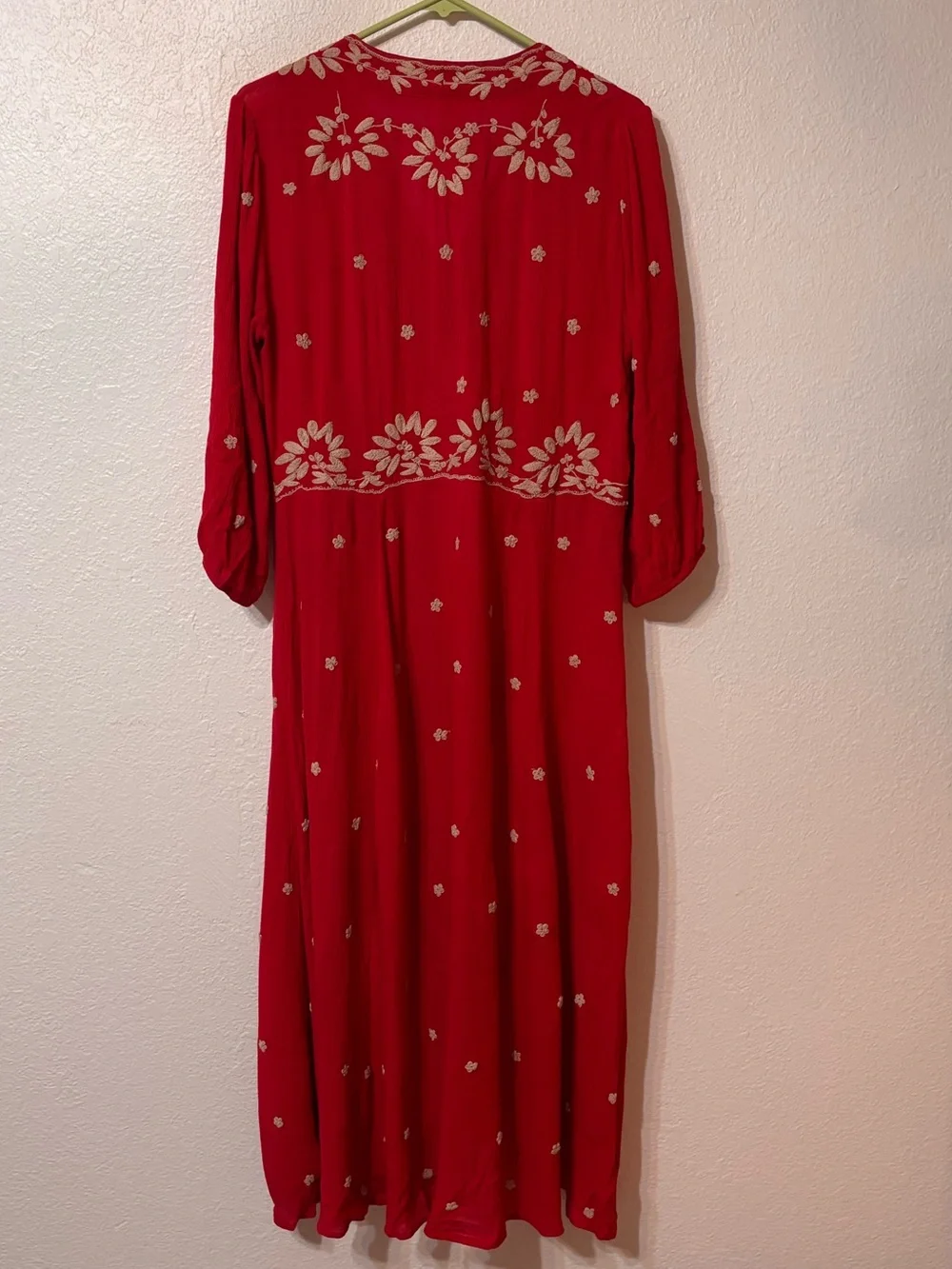 Free People Red Embroidered Fable Midi Dress Small